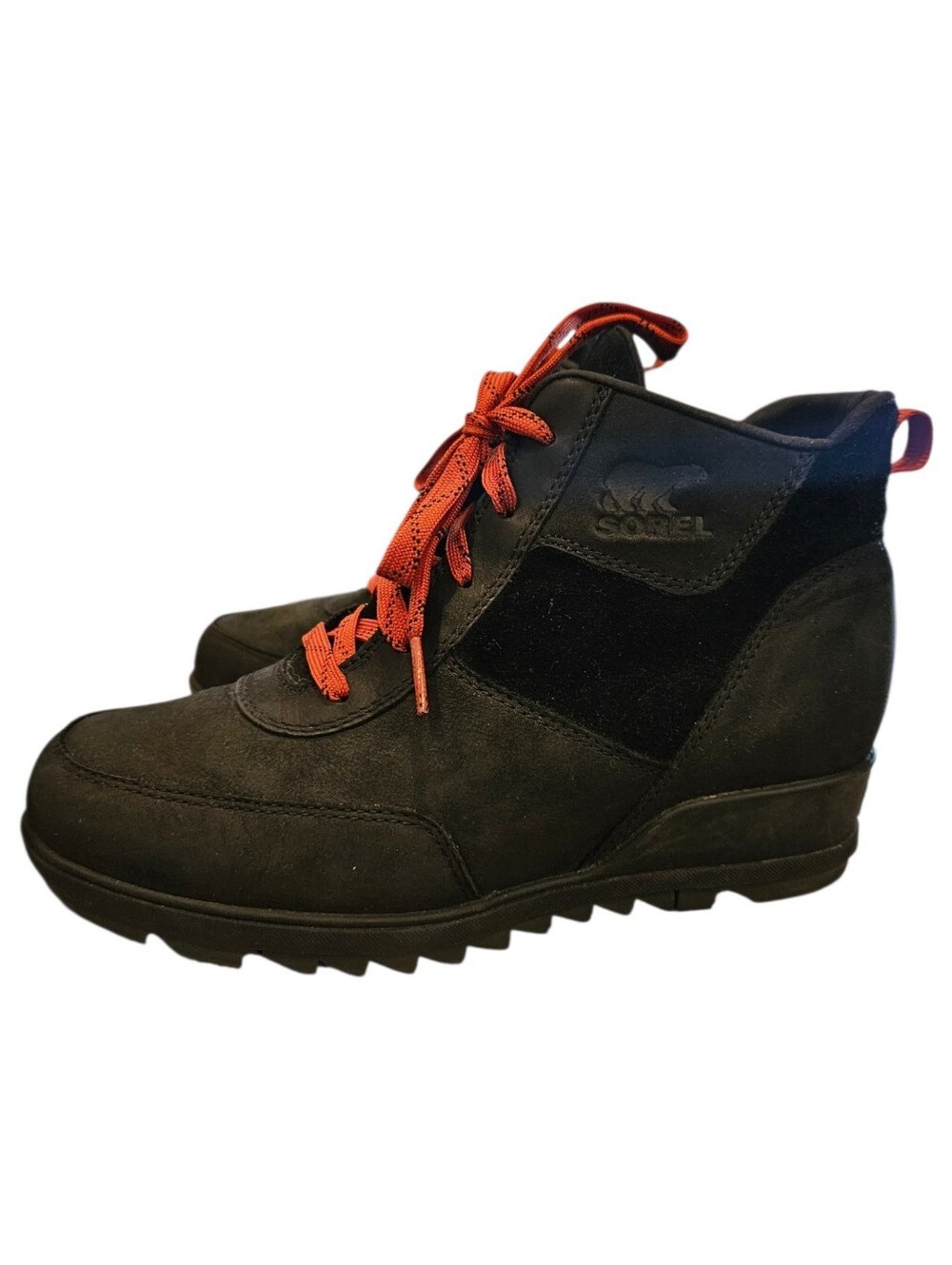 Sorel Evie Sport Lace wedge ankle boots black red laces Sz.8